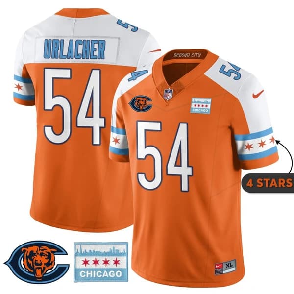 Men's Chicago Bears #54 Brian Urlacher Orange Alternate City Edition F.U.S.E. With Chicago Flag Vapor Untouchable Limited Stitched Football Jersey